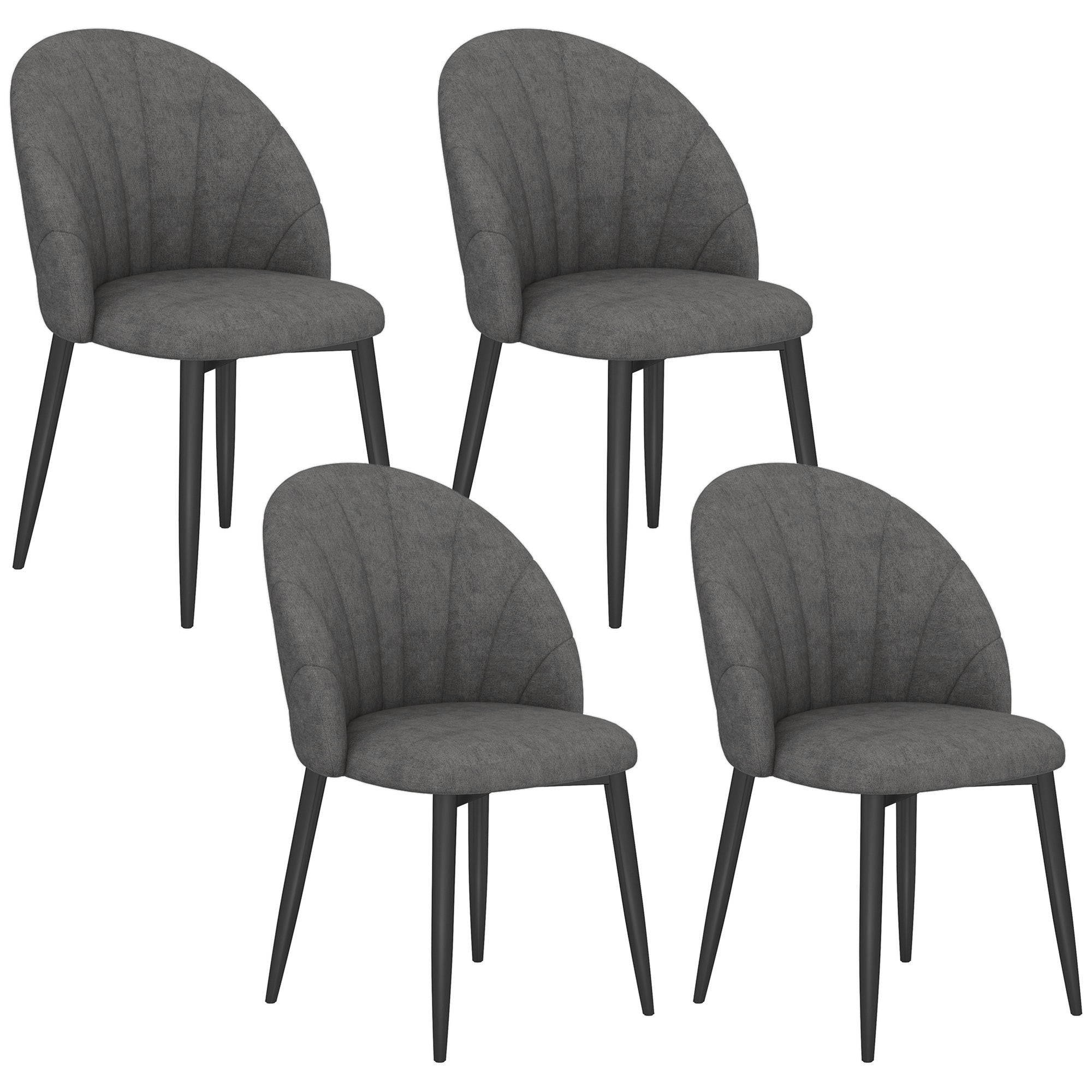 Modern Dining Chairs Set of 4, Upholstered Dining Room Chairs with Metal Legs, Shell Backrest, Padded Seat, Dark Grey Dining Chairs at Gallery Canada