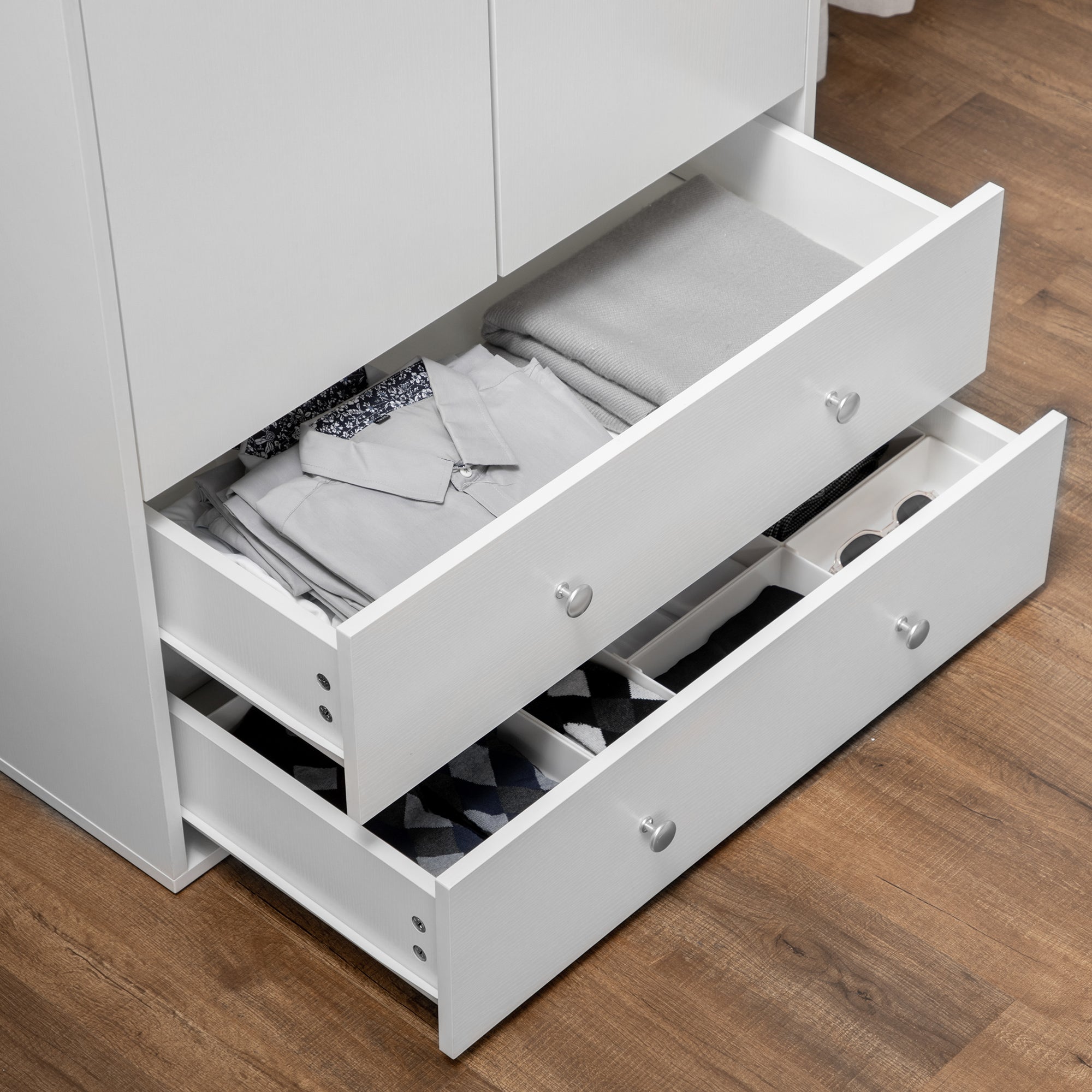 Wardrobe Closet, Armoire with Drawers and Hanging Rail for Bedroom Clothes Storage and Organization, White Clothing Storage   at Gallery Canada