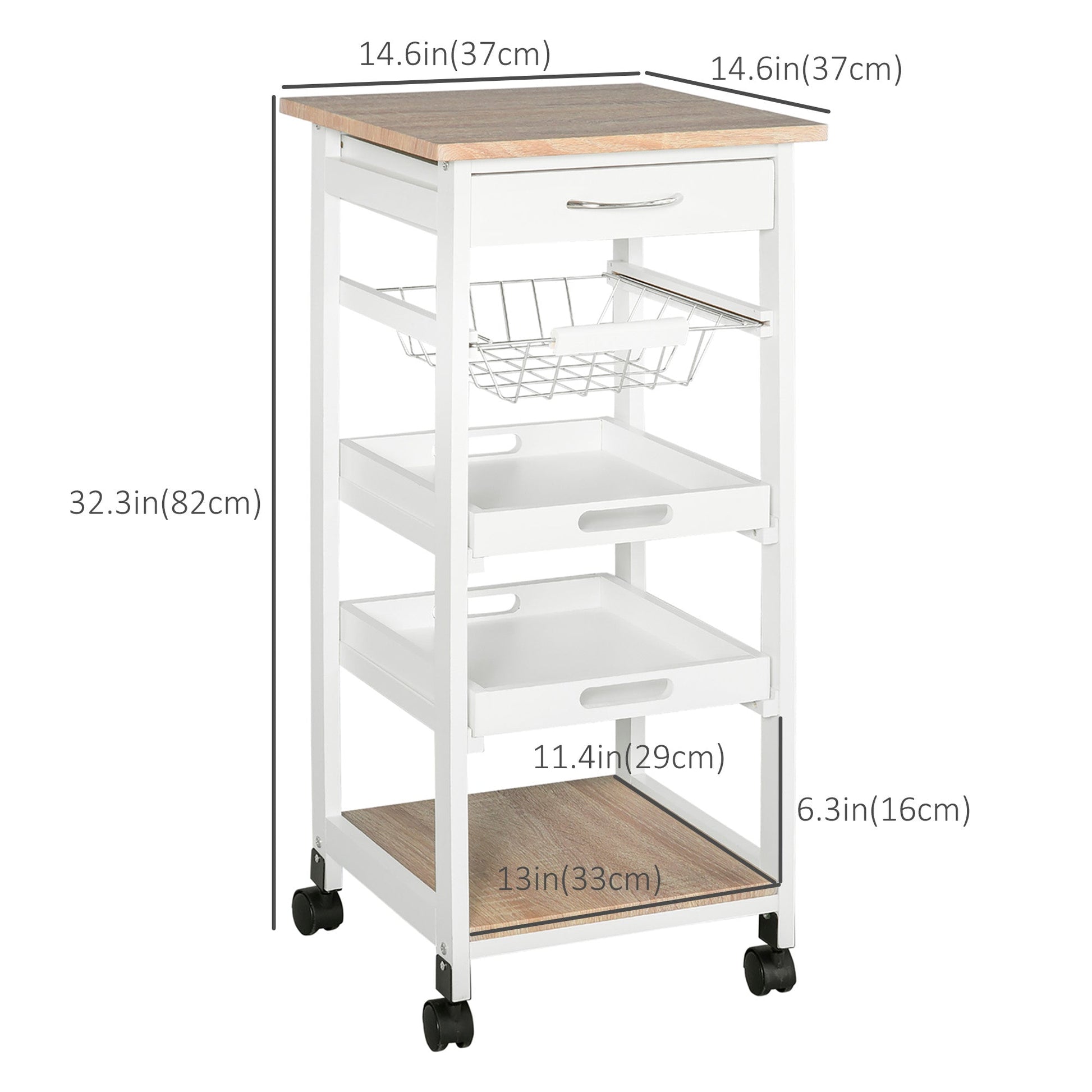 Rolling Kitchen Island Cart, Mobile Utility Storage Cart with Drawer, Wire Storage Basket, Removable Tray, White Kitchen Islands & Kitchen Carts Multi Colour  at Gallery Canada