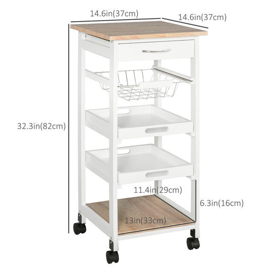 Rolling Kitchen Island Cart, Mobile Utility Storage Cart with Drawer, Wire Storage Basket, Removable Tray, White - Gallery Canada