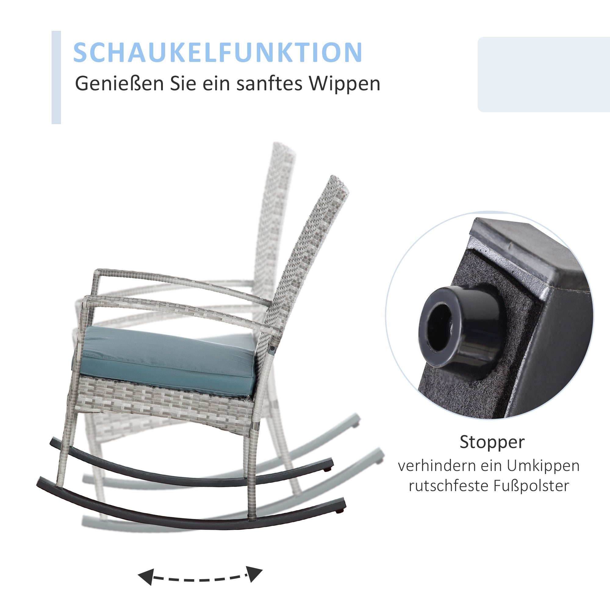 Outdoor PE Rattan Rocking Chair, Garden Glider Rocking Chair, Wicker Patio Chair Set with Armrest and Cushion, Grey Patio Chairs at Gallery Canada