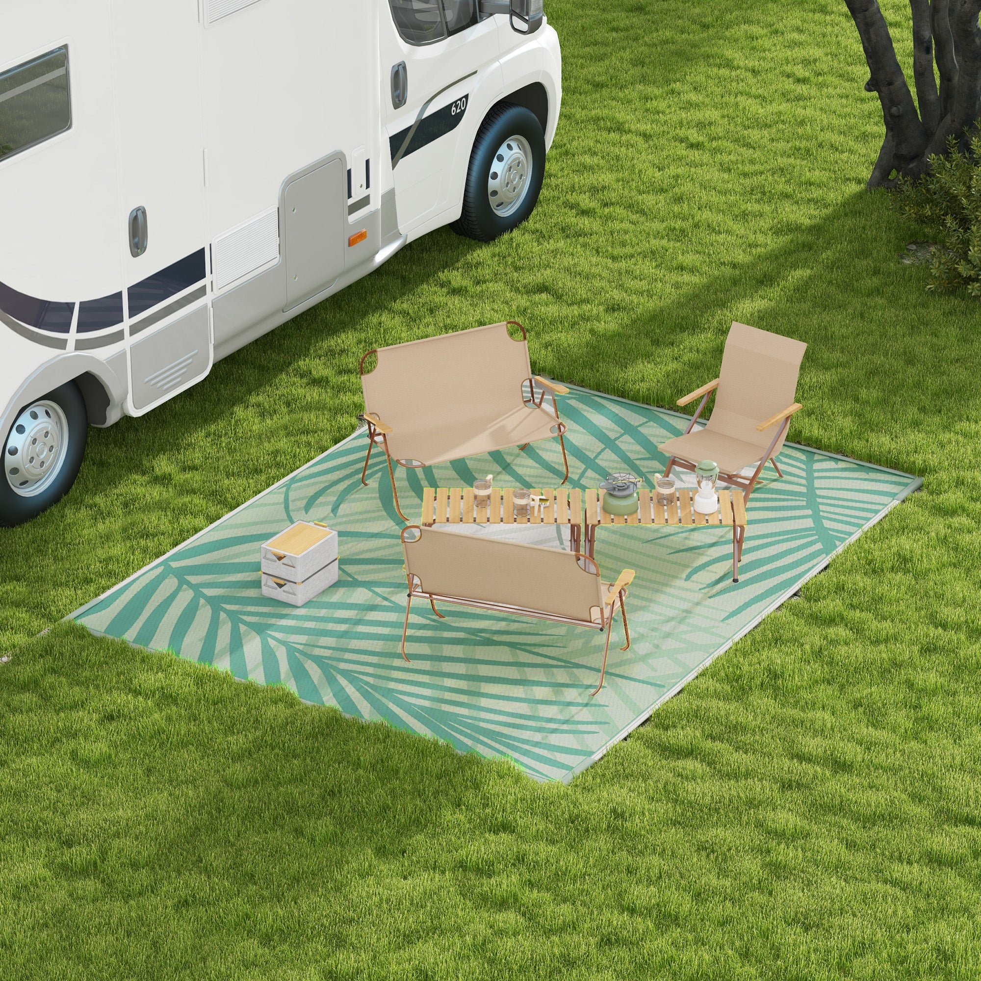 Reversible Outdoor Rug with Carry Bag, 9' x 12' Waterproof Rug, Portable RV Camping Carpet for Backyard Garden Decor at Gallery Canada