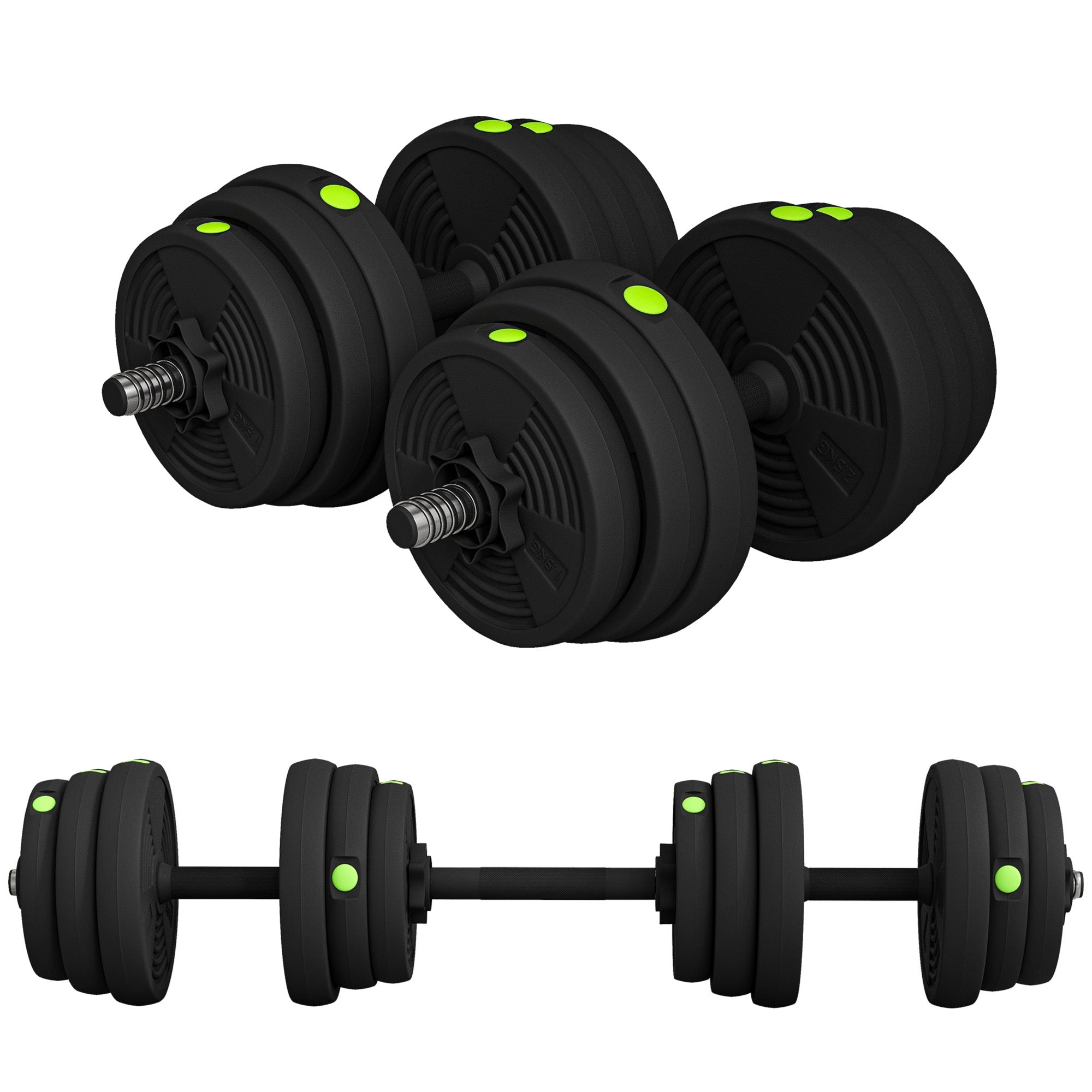 55LBS 2-in-1 Adjustable Barbell &; Dumbbells Set, Weights Set with Non-slip Handles for Men and Women Home Gym Training Dumbbells & Barbells Green and Black at Gallery Canada