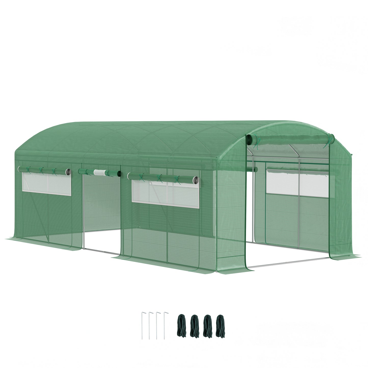 19.5' x 10' x 7.5' Walk-in Tunnel Greenhouse with 3 Roll-Up Doors and Large Mesh Windows, Outdoor Green House, Plant Hot House Tent with Galvanized Steel Frame, Green Tunnel Greenhouses at Gallery Canada