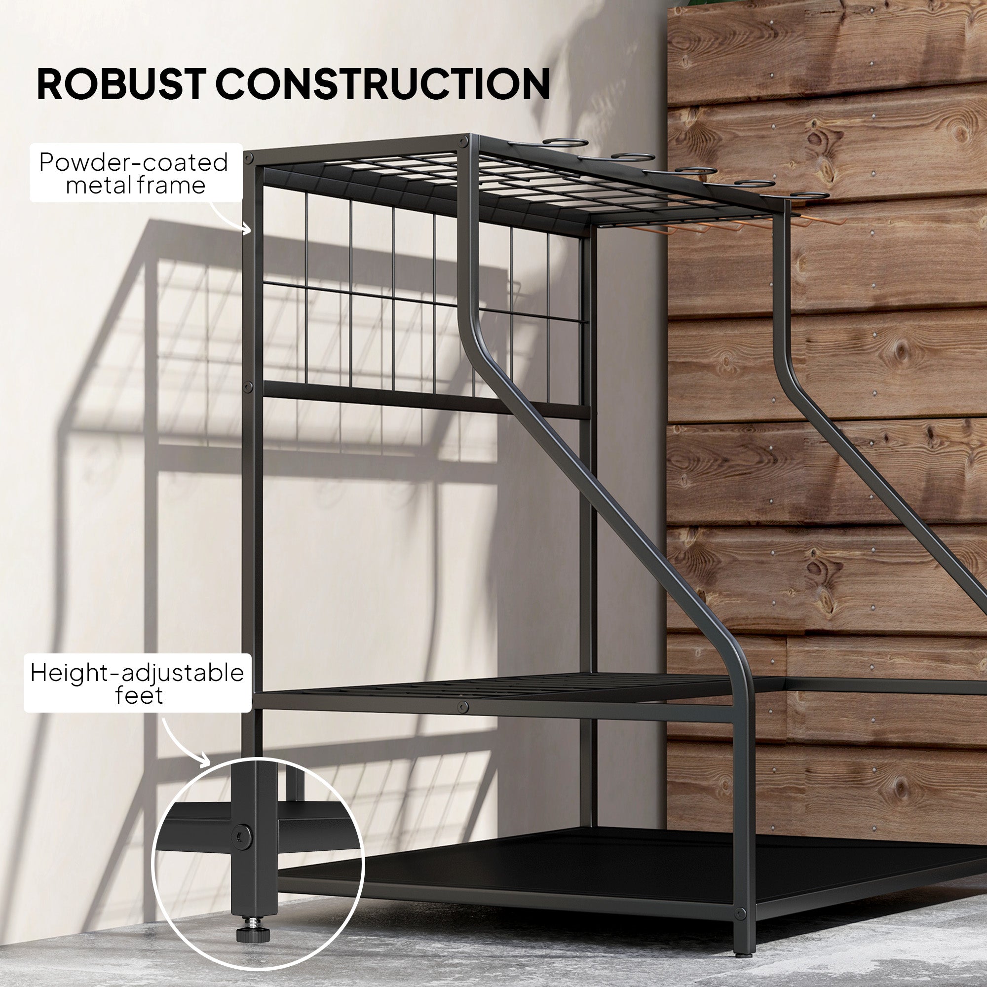 3-Tier Yard Tool Tower Rack, Garden Tool Organizer with Hooks for Long-Handled Rakes, Shovel, Broom, Orange Garden Accessories at Gallery Canada