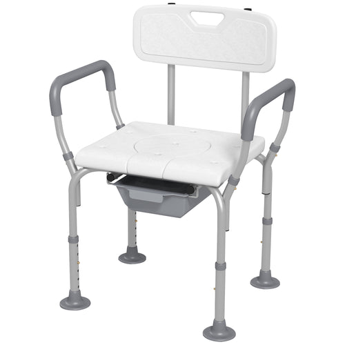 3-in-1 Shower Chair with Back, Adjustable Bedside Commode, Raised Toilet Seat w/ Rubber Foot Pad for Seniors, Disabled