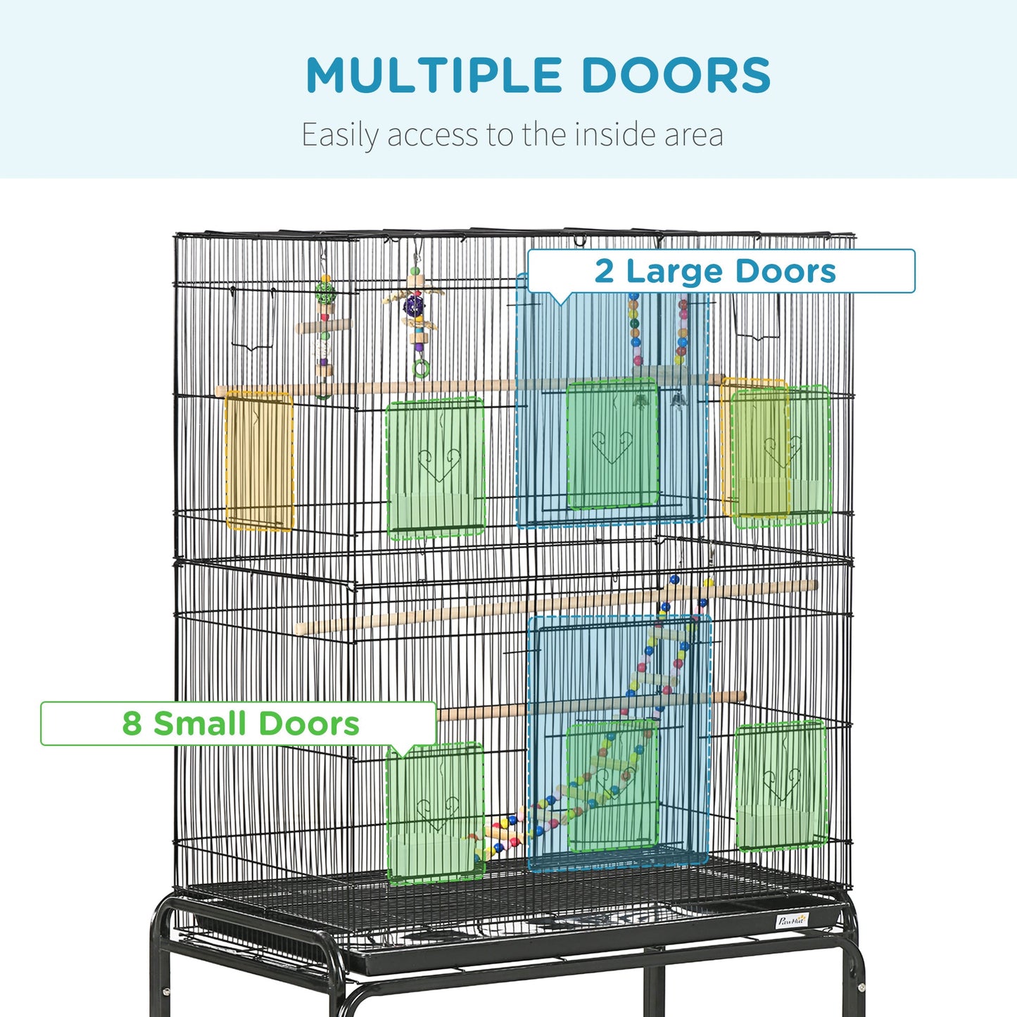 52" Bird Cage for Budgies Cockatiels Canaries Lovebirds Finches with Rolling Stand, Toys, Removable Tray, Storage Shelf Bird Cages   at Gallery Canada