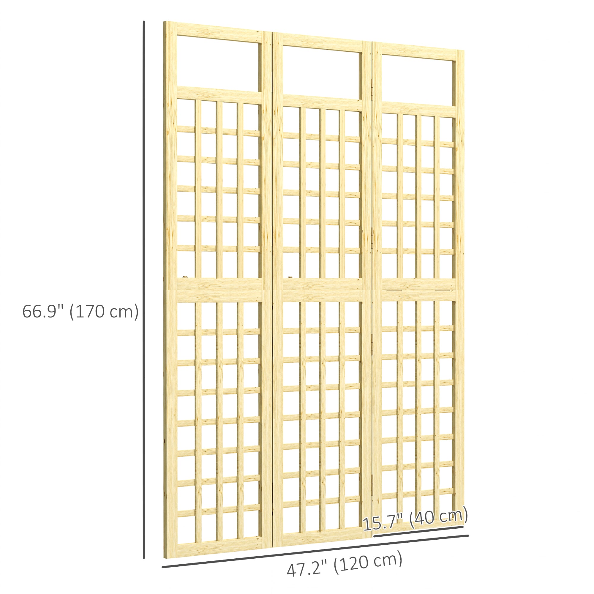 3 Panel Outdoor Wood Privacy Screen, Folding Room Divider/Trellis for Home, Patio, 47.2