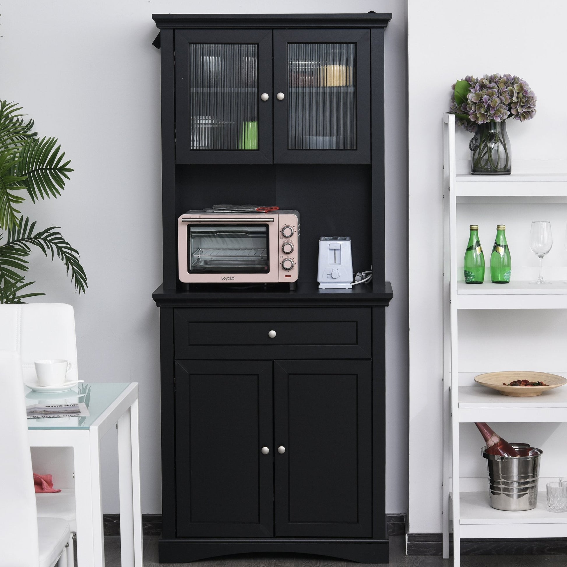 Tall Colonial Style Kitchen Pantry Storage Cabinet W/ Adjustable Shelves Black Kitchen Pantry Cabinets   at Gallery Canada