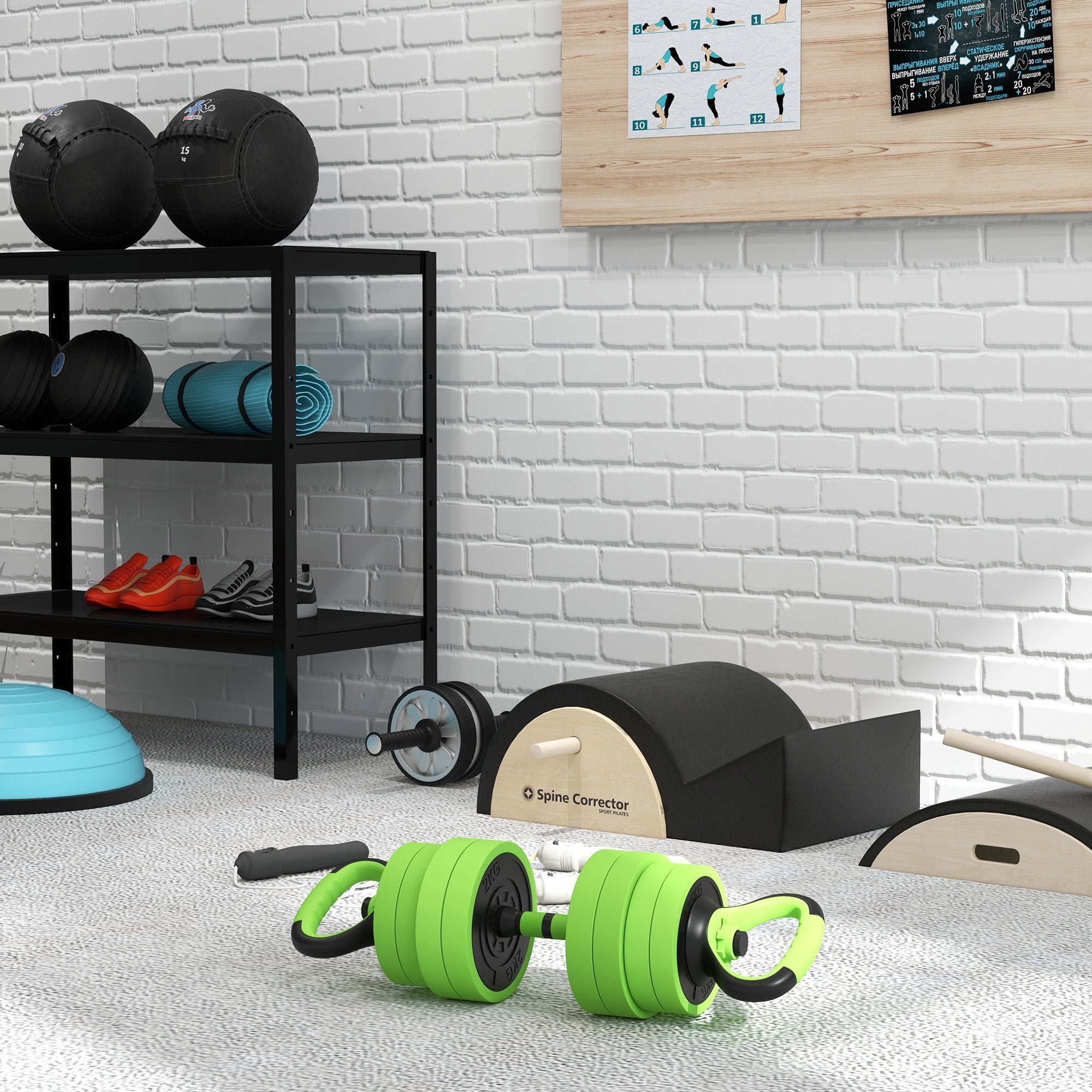 88lbs 4-in-1 Adjustable Weight Dumbbell Set, Barbell, Kettlebell, Push Up Stand, Green Dumbbells & Barbells at Gallery Canada