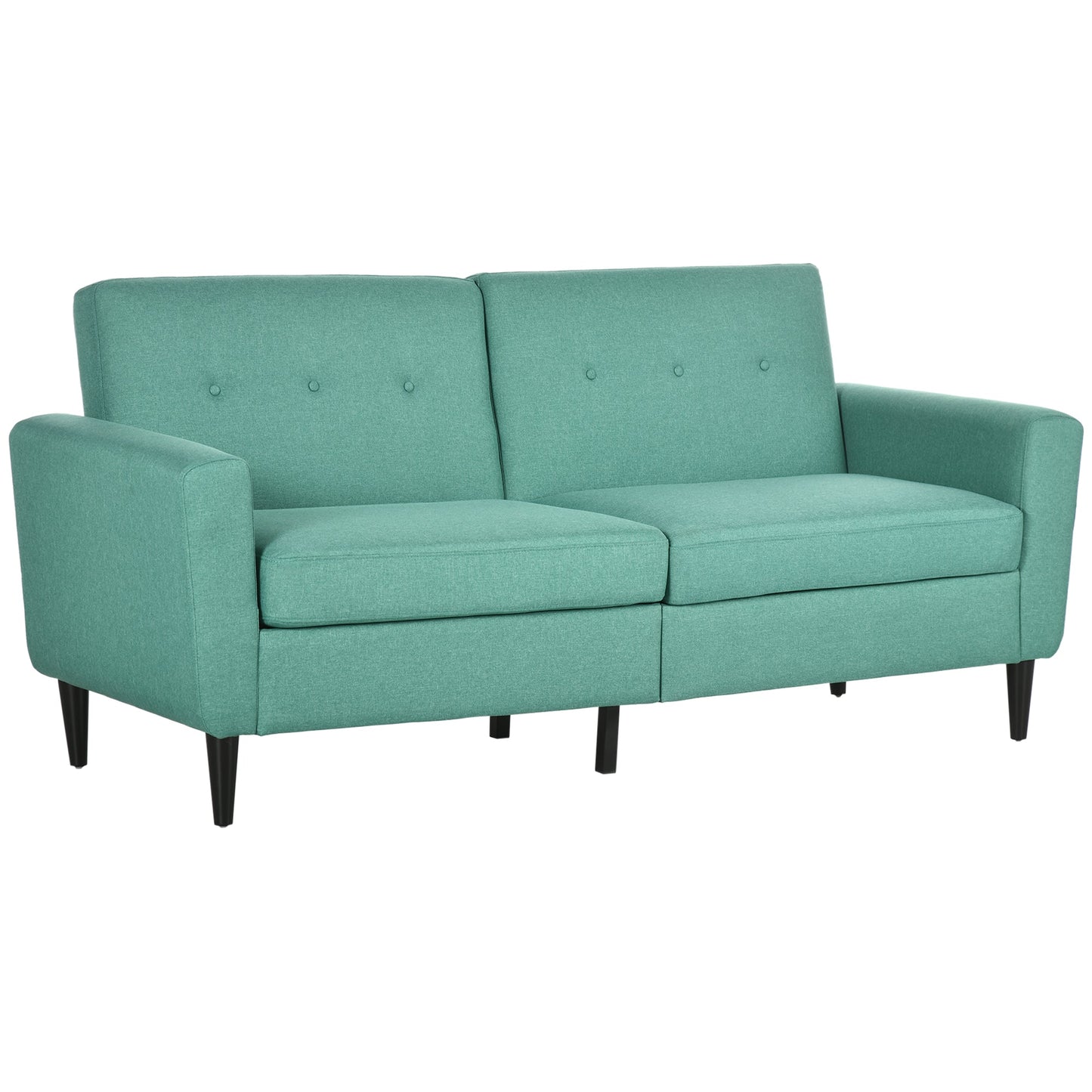 3 Seater Sofa, Upholstered Couch for Bedroom, Modern Sofa Settee with Padded Cushion, Button Tufting and Wood Legs for Living Room, Green 3-Seater Sofas Green  at Gallery Canada