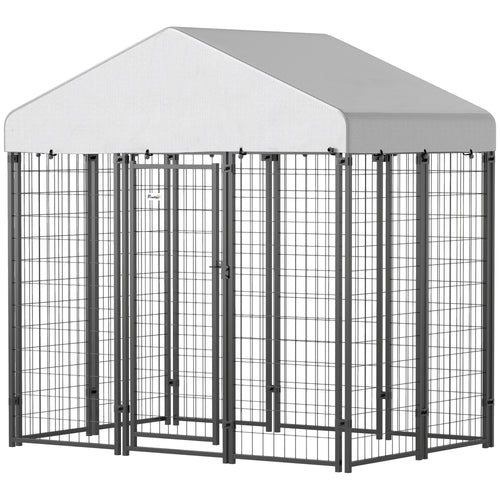 Outdoor Dog Kennel with Waterproof UV-Resistant Cover, for Medium and Small Dogs, 6' x 4' x 6', Silver