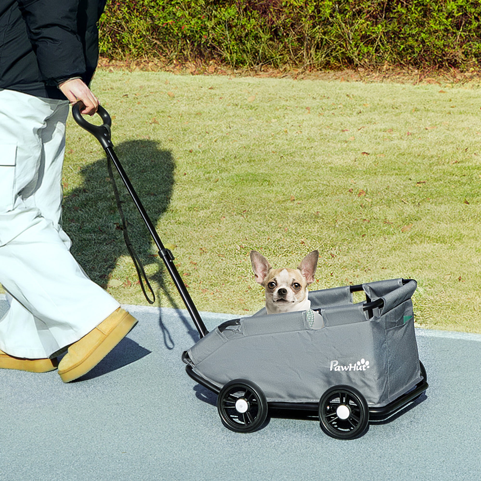 4 Wheels Folding Lightweight Pet Stroller with Universal Handle Rod, Storage Bag, Washable Cushion for Miniature Dogs Dog Bike Trailers & Strollers at Gallery Canada