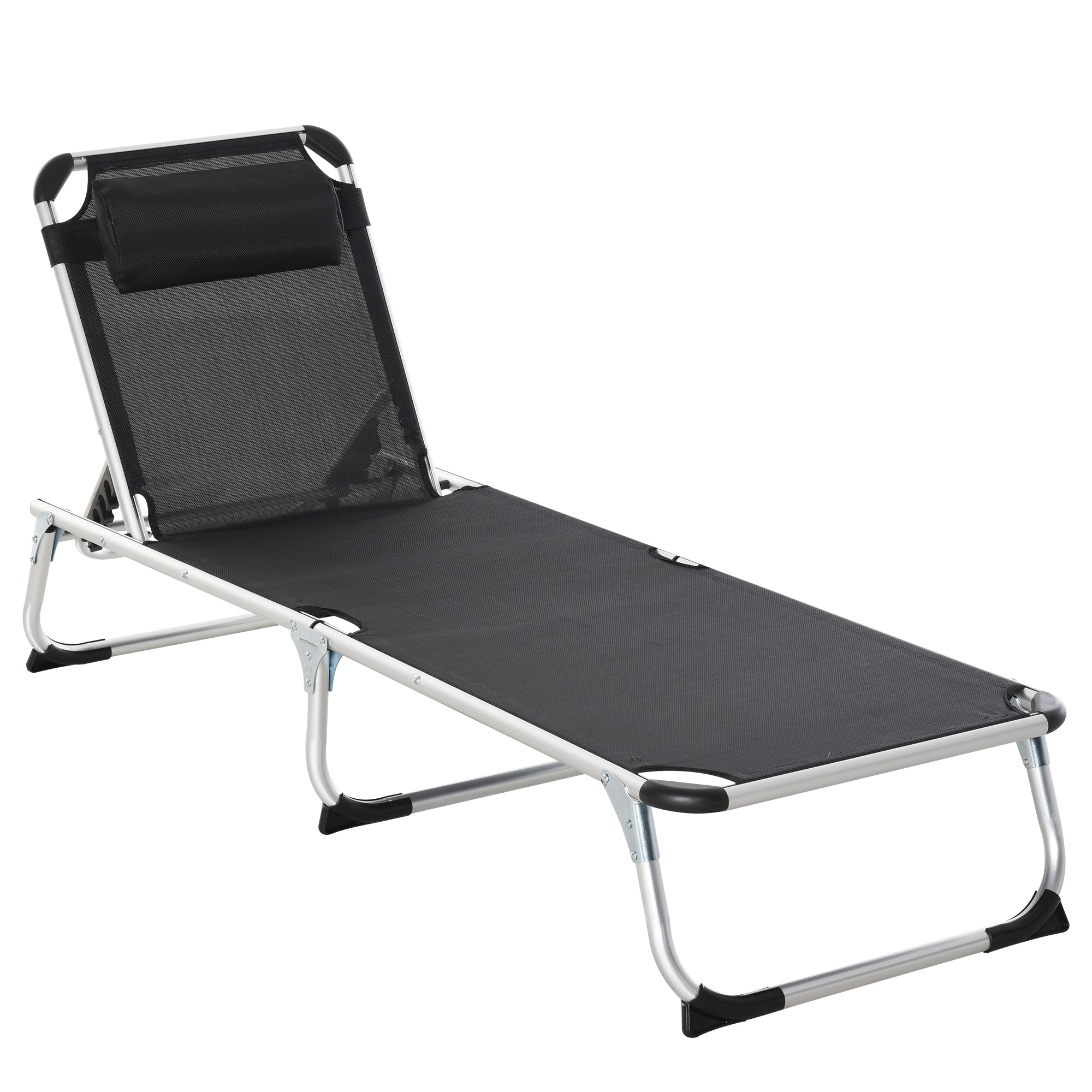 Folding Lounge Chair, Patio Lounger with Headrest, 5-Level Adjustable Backrest, and Aluminum Frame, Black Lounger Chairs   at Gallery Canada