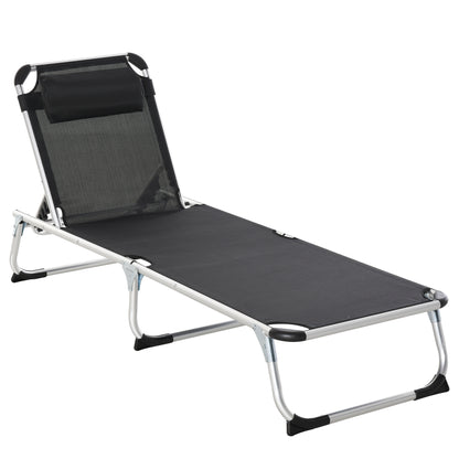 Folding Lounge Chair, Patio Lounger with Headrest, 5-Level Adjustable Backrest, and Aluminum Frame, Black Lounger Chairs   at Gallery Canada