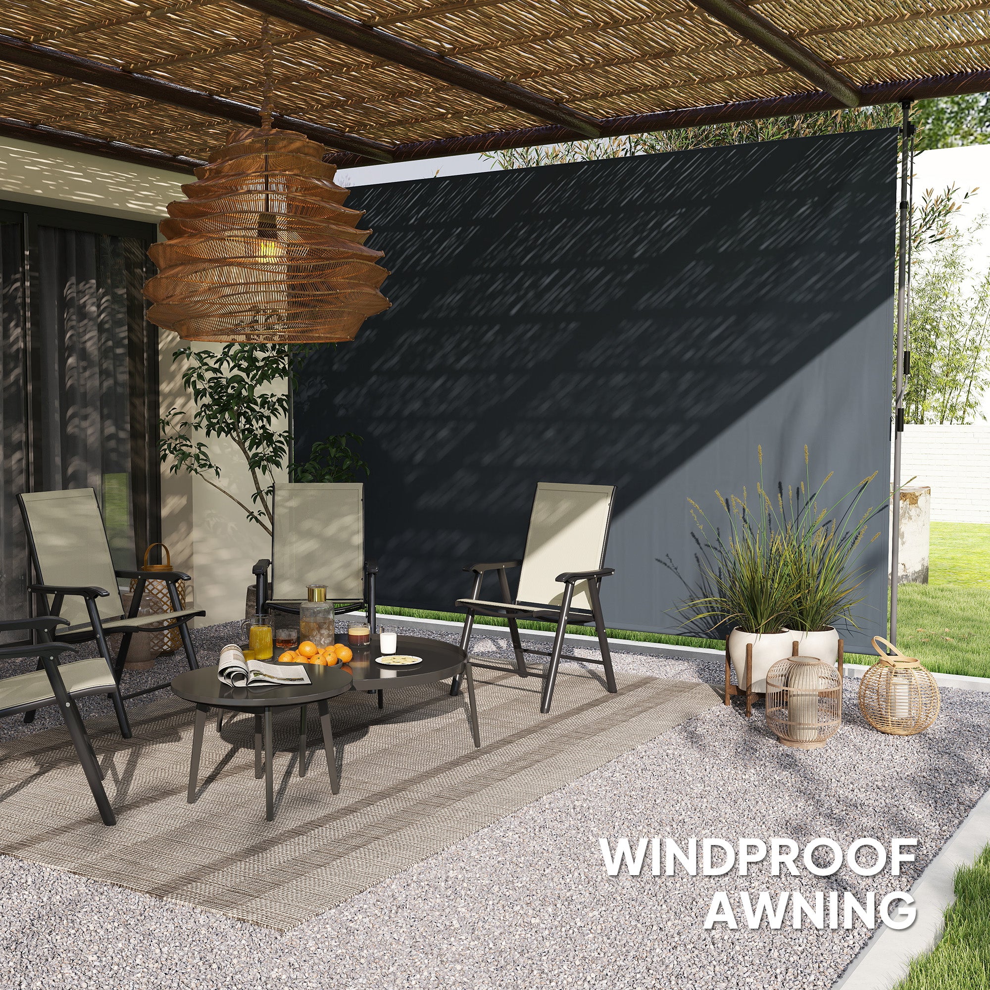 11.5' x 10' Manual Retractable Patio Awning, Outdoor Privacy Screen with UPF30+ &; Water-Resistant Fabric, Dark Grey Patio Awnings at Gallery Canada