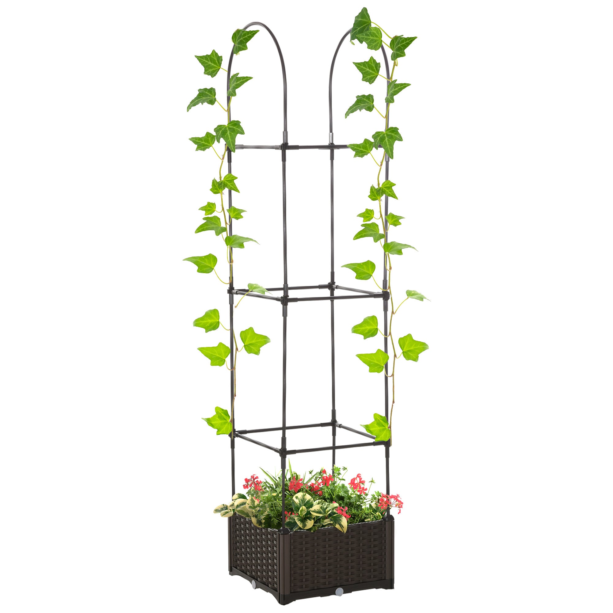 Raised Garden Bed with Trellis, Plastic Planter Box with Self-Watering Disk, Drainage Holes for Climbing Plants Elevated Garden Beds at Gallery Canada