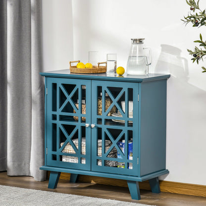 Storage Cabinet with Fretwork Doors and Shelf, Modern Freestanding Sideboard, Buffet, Blue Storage Cabinets   at Gallery Canada