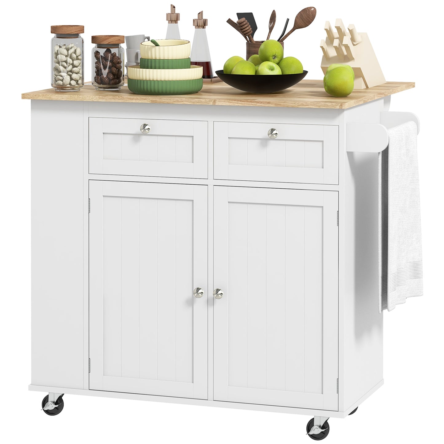 Kitchen Island with Power Outlet and Drop Leaf, Rolling Kitchen Cart with 2 Drawers and Adjustable Shelves Kitchen Islands & Kitchen Carts White  at Gallery Canada