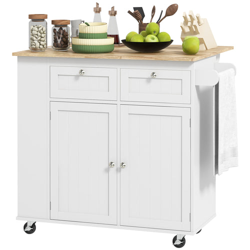 Kitchen Island with Power Outlet and Drop Leaf, Rolling Kitchen Cart with 2 Drawers and Adjustable Shelves