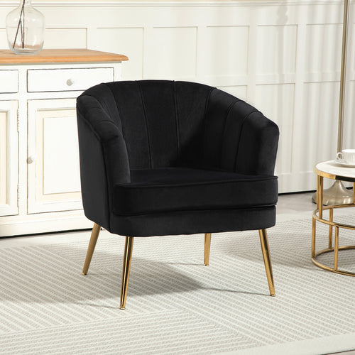 Fabric Armchair, Modern Accent Chair with Gold Metal Legs for Living Room, Bedroom, Home Office, Black