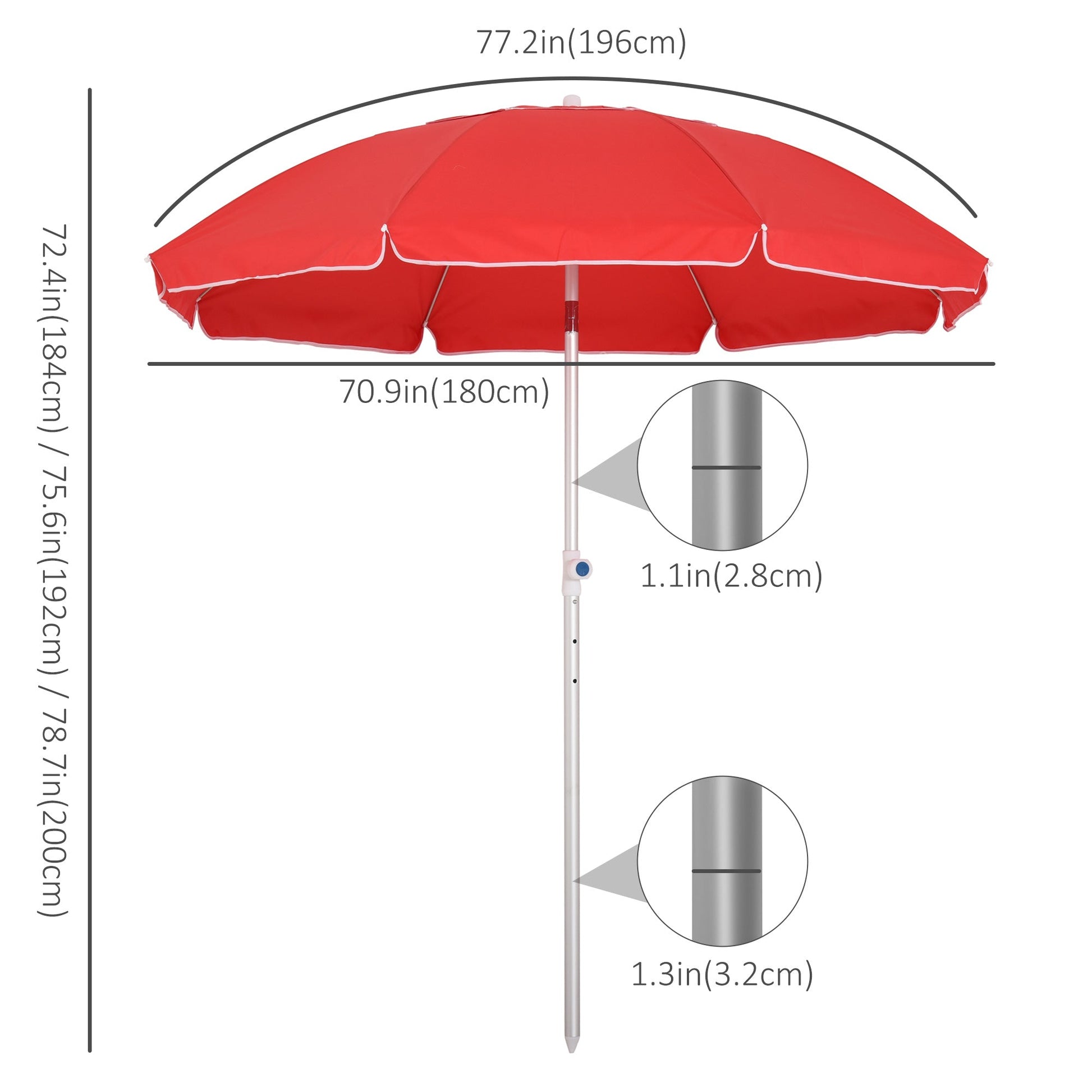 Arc. 6.4ft Beach Umbrella with Aluminum Pole Pointed Design Adjustable Tilt Carry Bag for Outdoor Patio Red Beach Umbrellas   at Gallery Canada