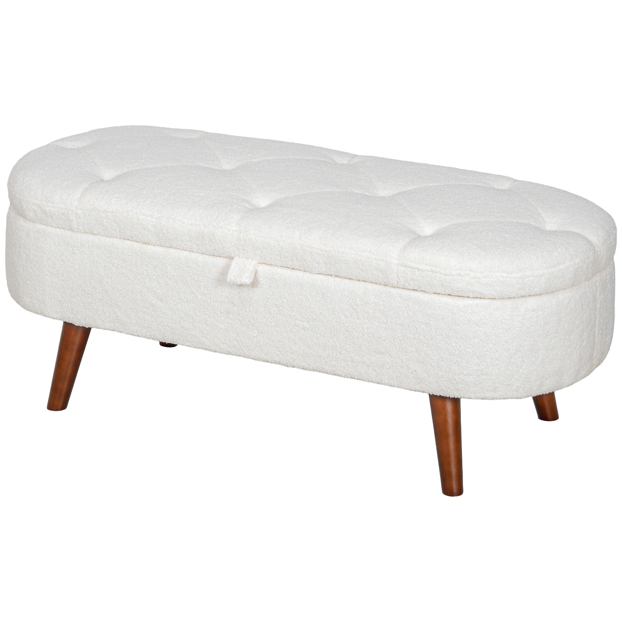 Boucle Bedroom Bench with Storage, Tufted Teddy Fleece Storage Ottoman Bench with Wood Legs for Living Room, White Storage Ottomans & Benches White, Brown at Gallery Canada