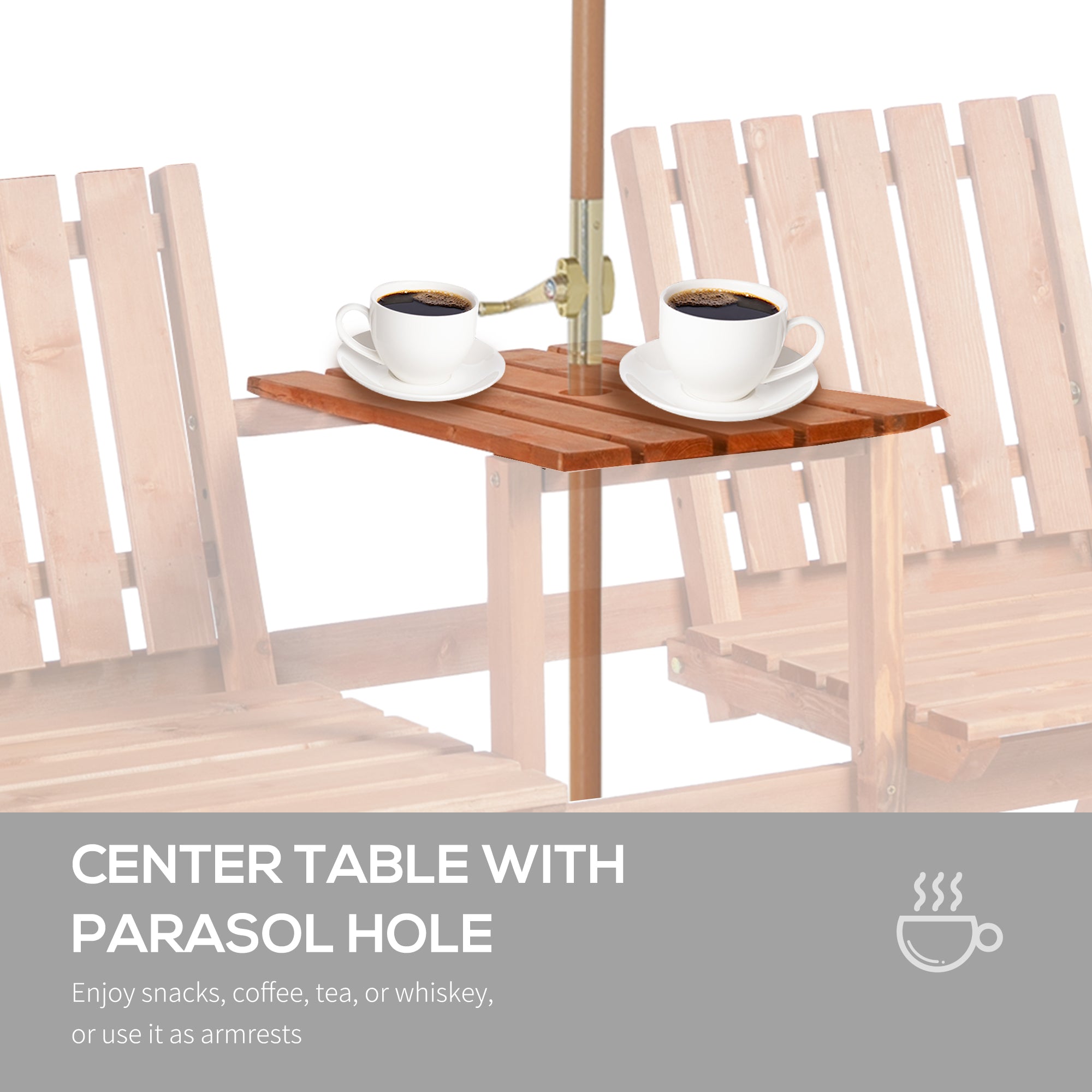 Garden Bench for 2 Persons with Middle Table and Umbrella Hole, 2-Seater Outdoor Wooden Bench with Slat Design, Orange Outdoor Benches at Gallery Canada