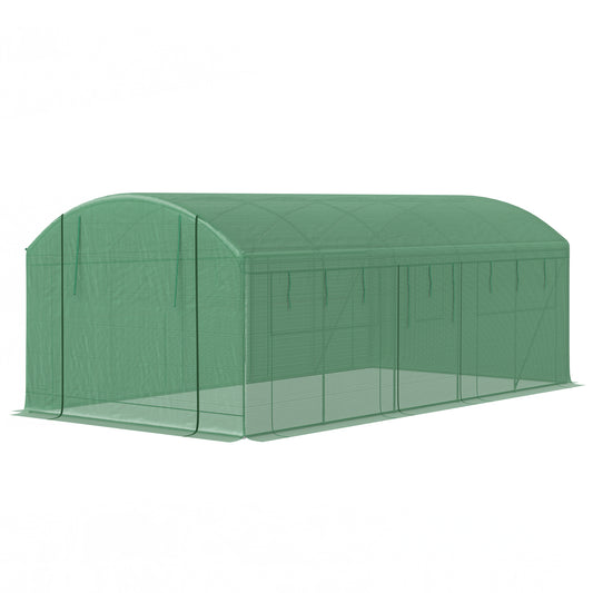 19.5' x 10' x 7.5' Walk-in Tunnel Greenhouse with 3 Roll-Up Doors and Large Mesh Windows, Outdoor Green House, Plant Hot House Tent with Galvanized Steel Frame, Green Tunnel Greenhouses at Gallery Canada