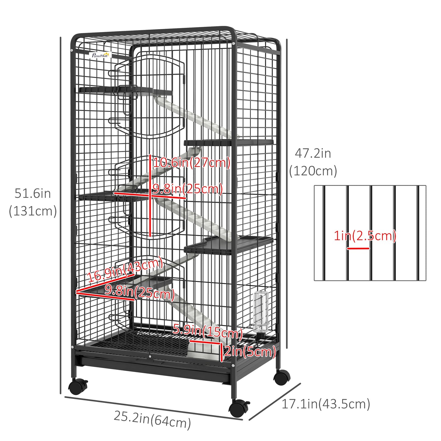 Rolling Small Animal Cage 51.6" Pet Rabbit Ferret Playpen, Animal Supply Kit Metal Black for Bunny, Pet Mink, Chinchilla Houses & Habitats   at Gallery Canada