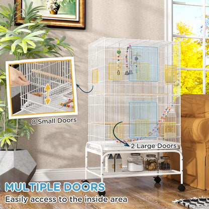 43" Bird Cage with Rolling Stand, Toys, for Budgies Canaries White Bird Cages   at Gallery Canada