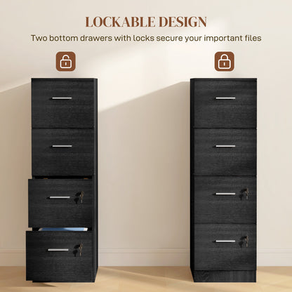 Vertical Filing Cabinet with Lock, 4 Drawer File Cabinet with Adjustable Hanging Bar for A4 and Letter Size, Black Office Cabinets & Cupboards   at Gallery Canada