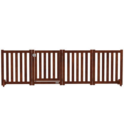 Foldable Dog Gate with Door, 4 Panels Fressstanding Pet Gate, Brown Houses, Kennels & Pens   at Gallery Canada