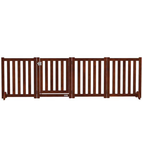 Foldable Dog Gate with Door, 4 Panels Fressstanding Pet Gate, Brown