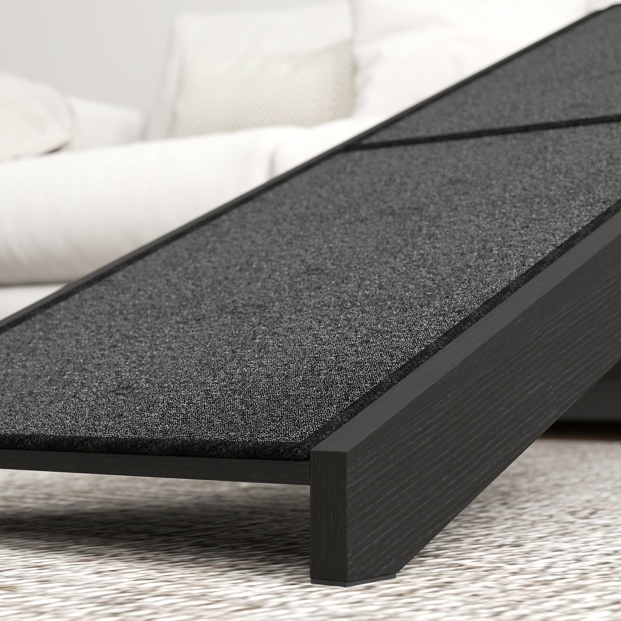 Pet Ramp Bed Steps for Dogs Cats Non-slip Carpet Top Platform Pine Wood 59