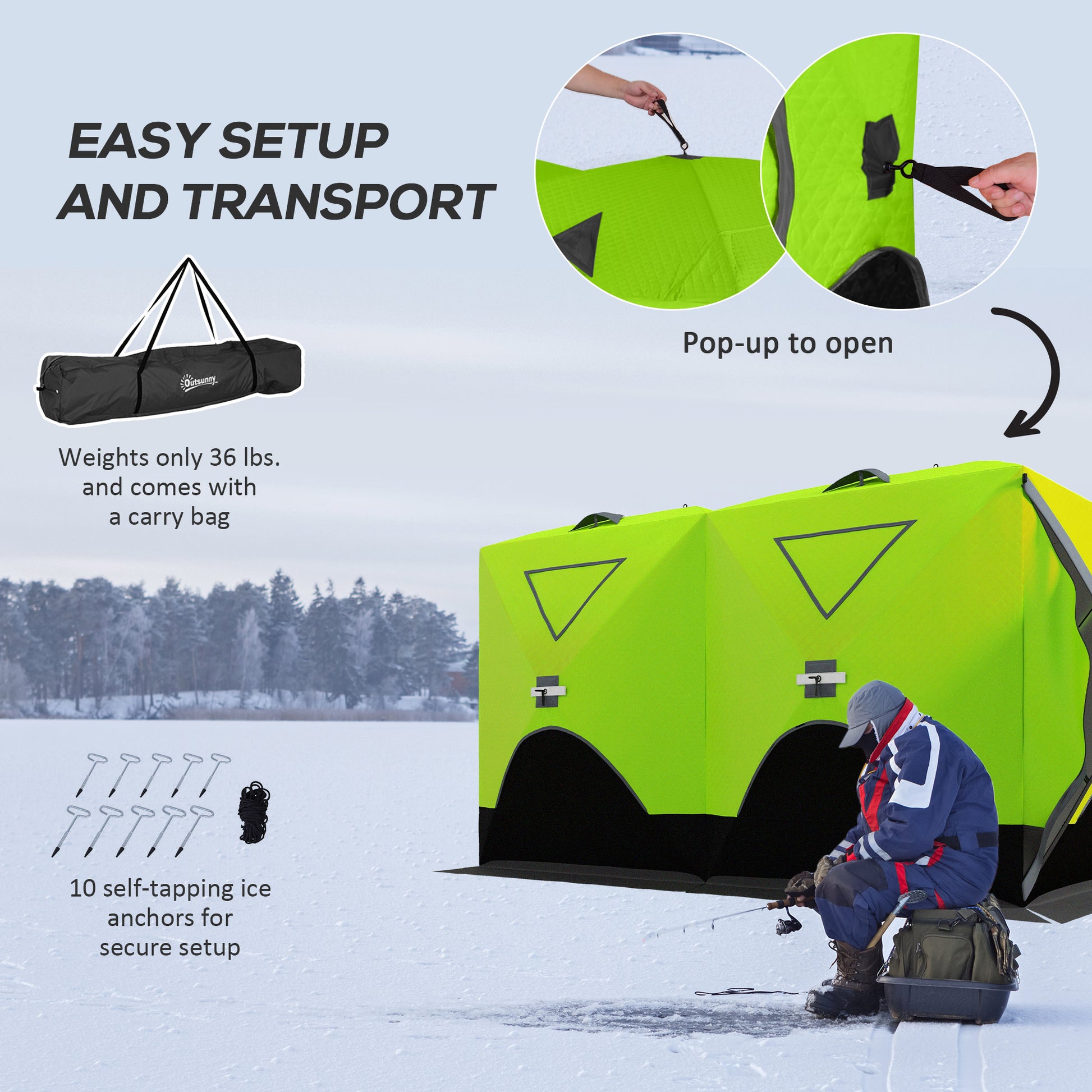 8-Person Insulated Ice Fishing Tent Shelter with Ventilation Windows and Carry Bag, for -22℉, Green Ice Fishing Tents   at Gallery Canada