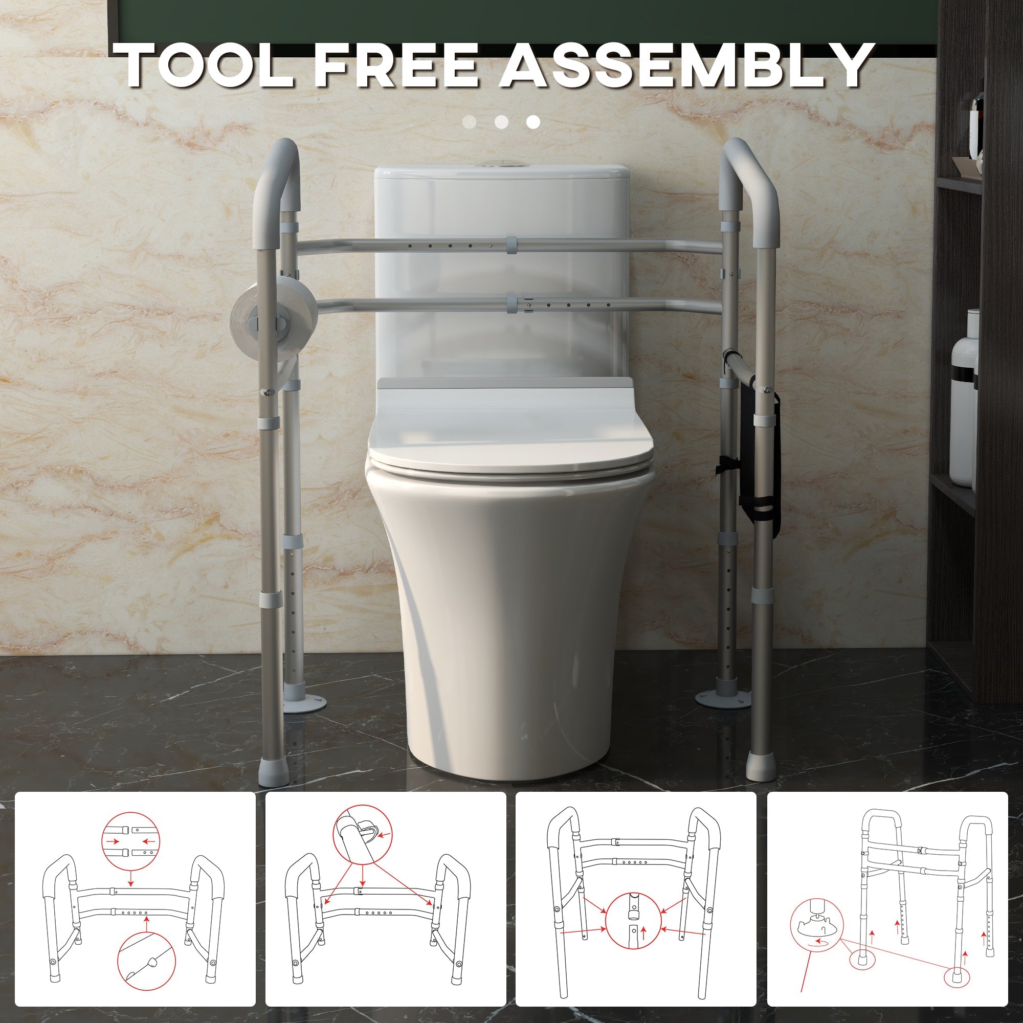 Adjustable Toilet Safety Rails with Padded Handles, 300lb Capacity, Silver Bath Accessories   at Gallery Canada