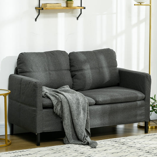 53" 2 Seat Sofa, Upholstered Two Seater Couch with Sturdy Steel Legs for Bedroom, Living Room, Dark Grey 2-Seater Sofas Dark Grey  at Gallery Canada