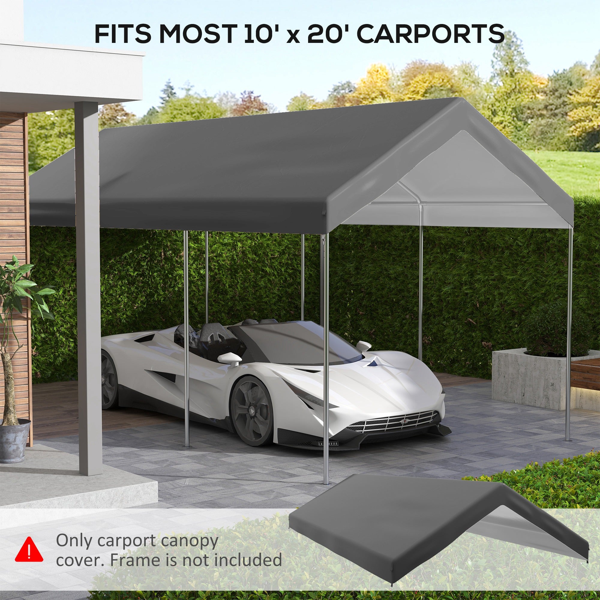 10 x 20ft Carport Replacement Canopy, UV Resistant Garage Car Cover with Ball Bungee Cords, Dark Grey Gazebo Canopy Replacement at Gallery Canada