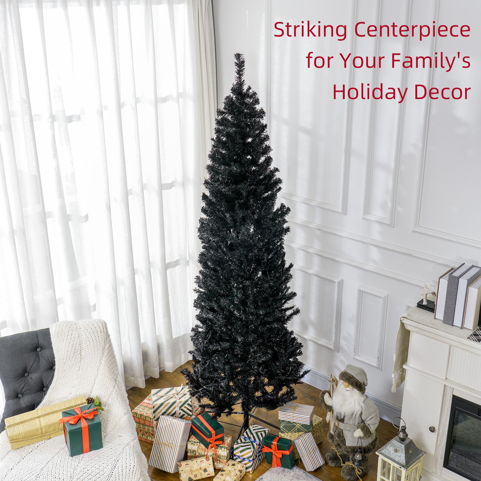 7FT Pencil Christmas Tree, Artificial Christmas Tree with Automatic Open for Home Party, Black Pencil Christmas Trees   at Gallery Canada