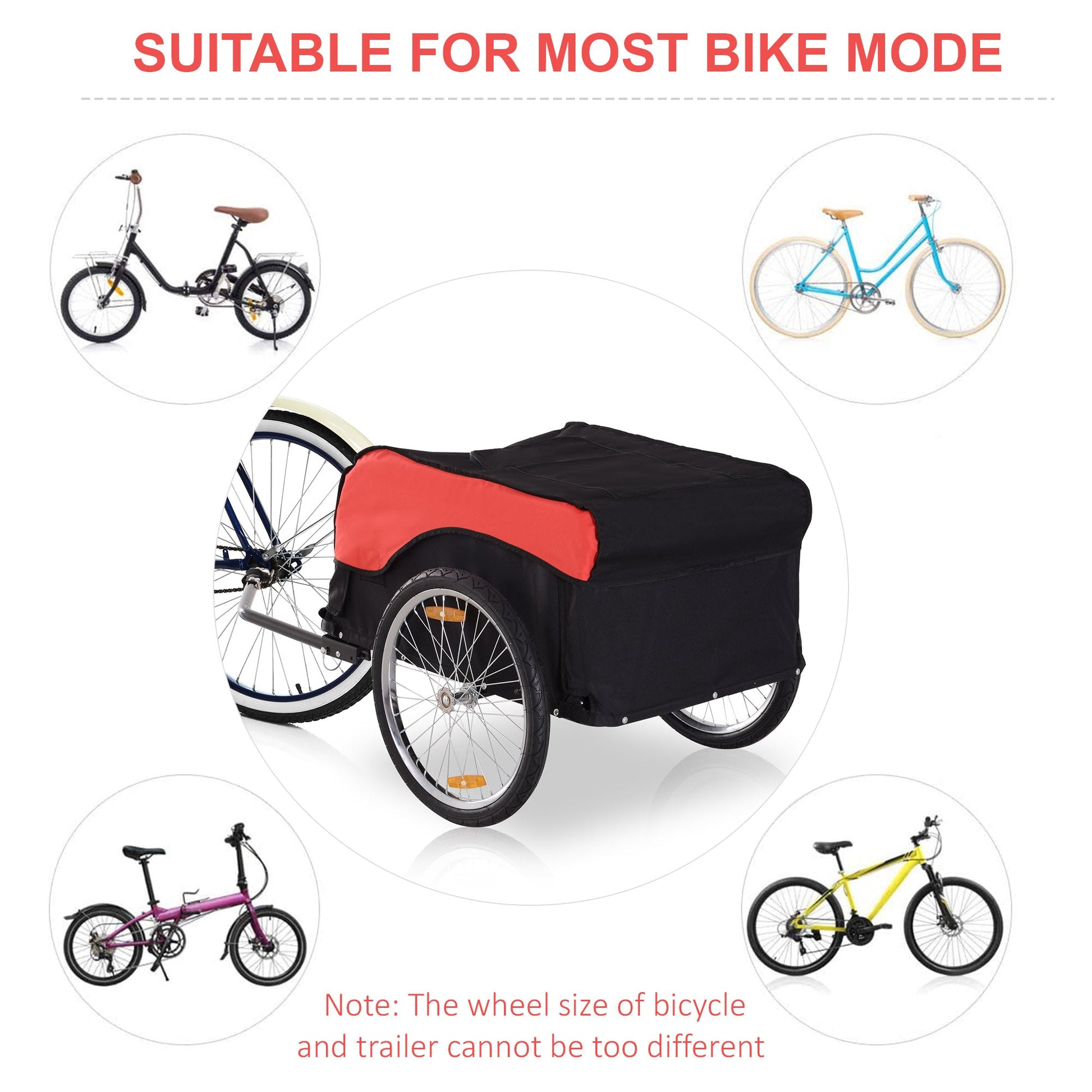 Bike Cargo Trailer Bicycle Luggage Carrier Cart with Cover Black Red Bike Cargo Trailers   at Gallery Canada