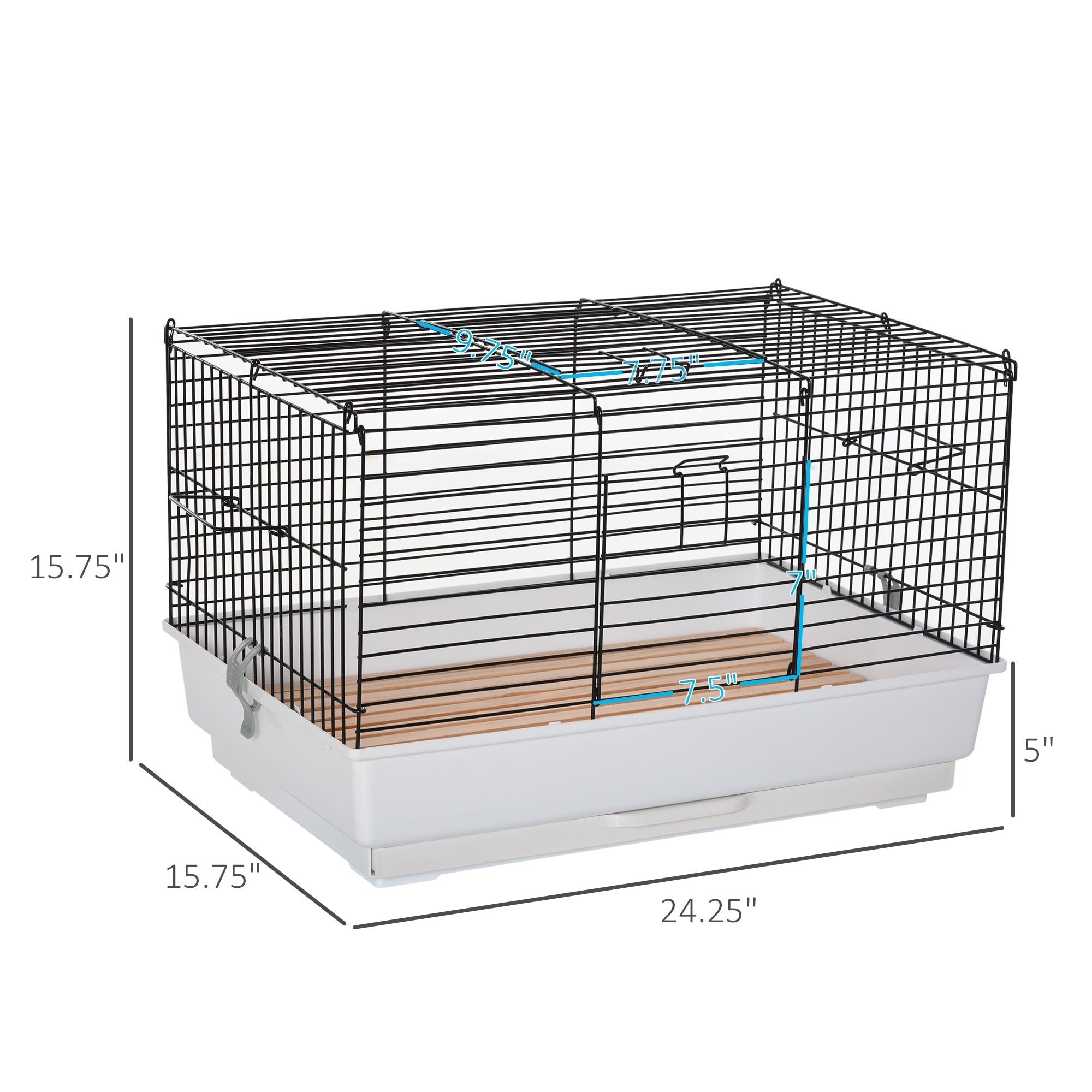 Small Animal Cage, Bunny Cage, Pet Pen with Sliding-out Trays, Bottom Wood Board, Doors, for Guinea Pigs, 24