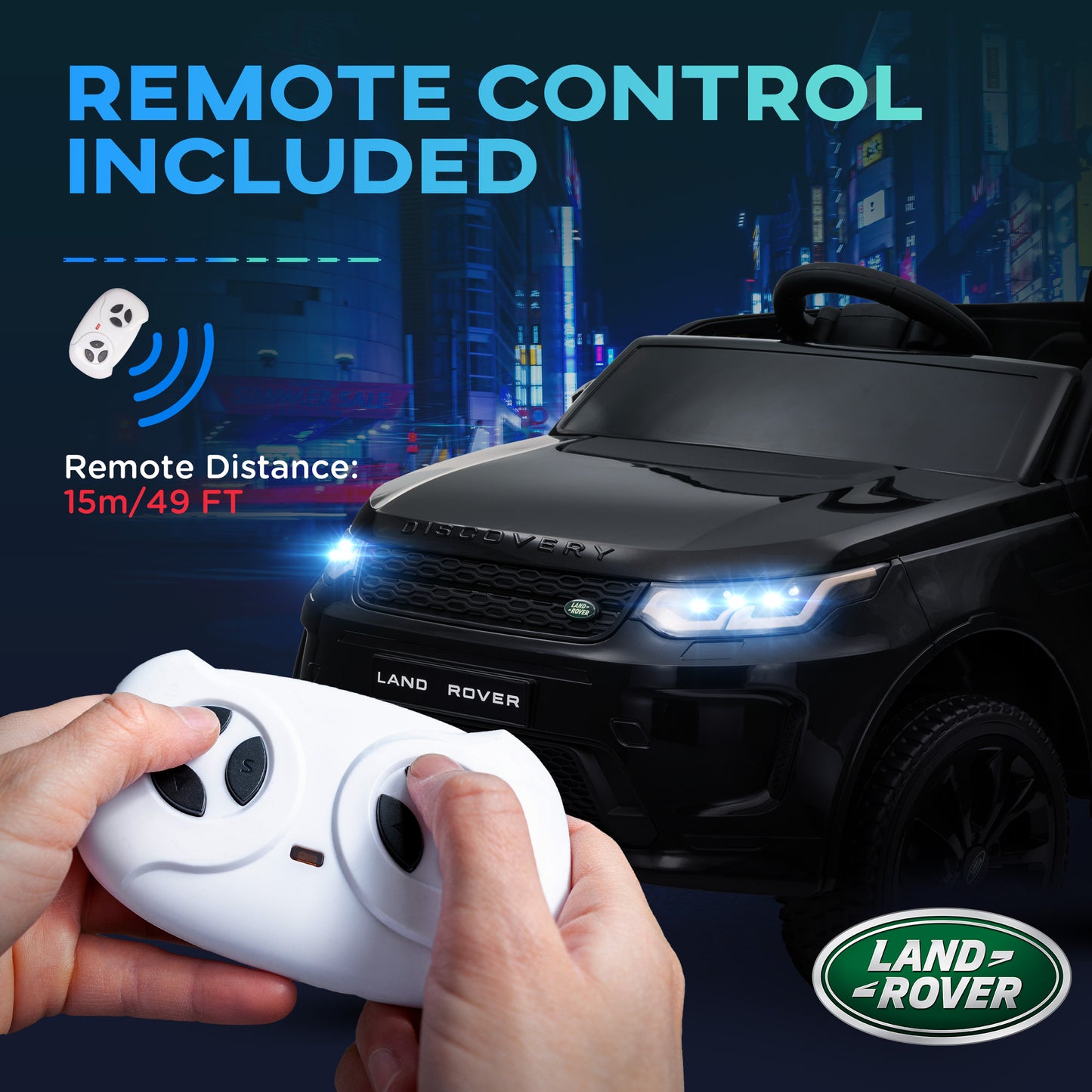 Land Rover Discovery Sport Licensed 12V Ride on Car w/ Remote, Soft Start, LED Lights, Music Horn, Black Electric Toy Cars   at Gallery Canada