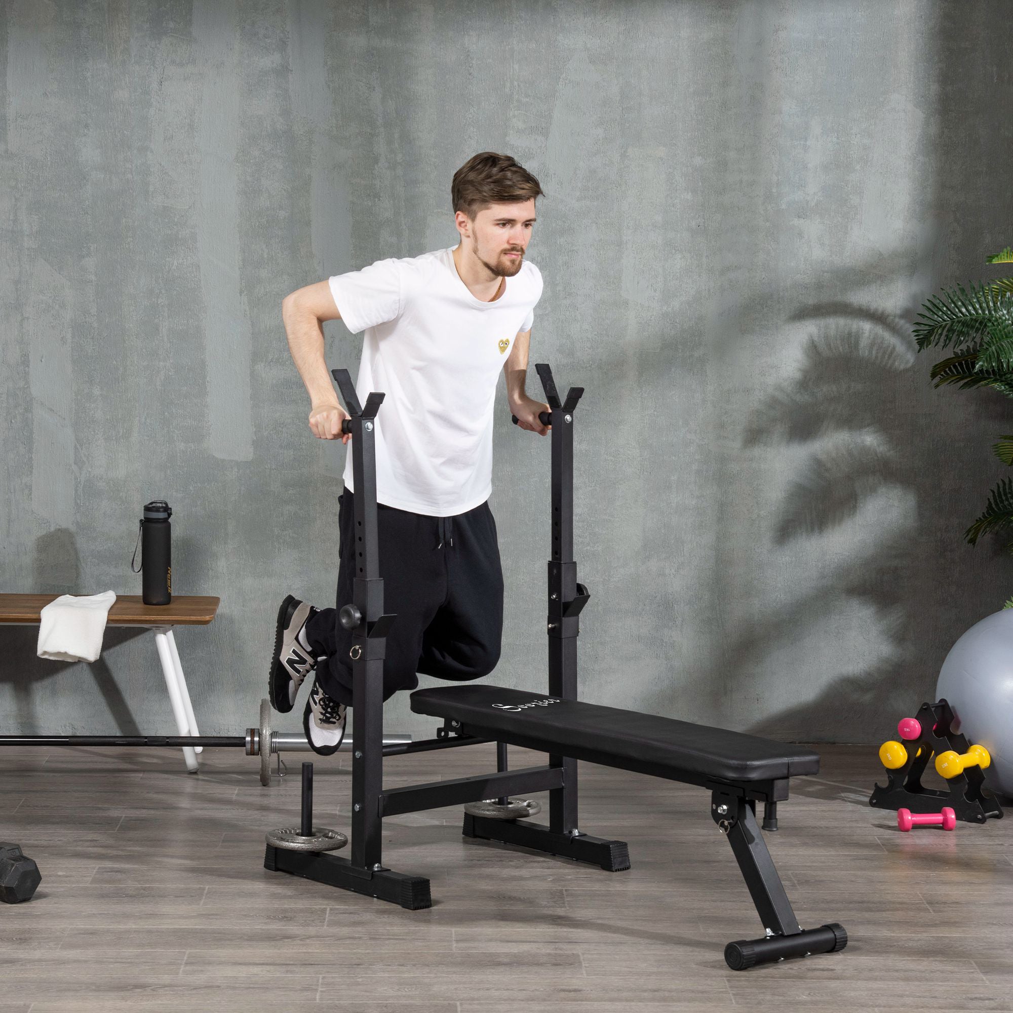 Adjustable Weight Bench, Foldable Bench Press with Barbell Rack and Dip Station for Home Gym, Strength Training Multiuse Workout Bench, Black Weight Benches at Gallery Canada
