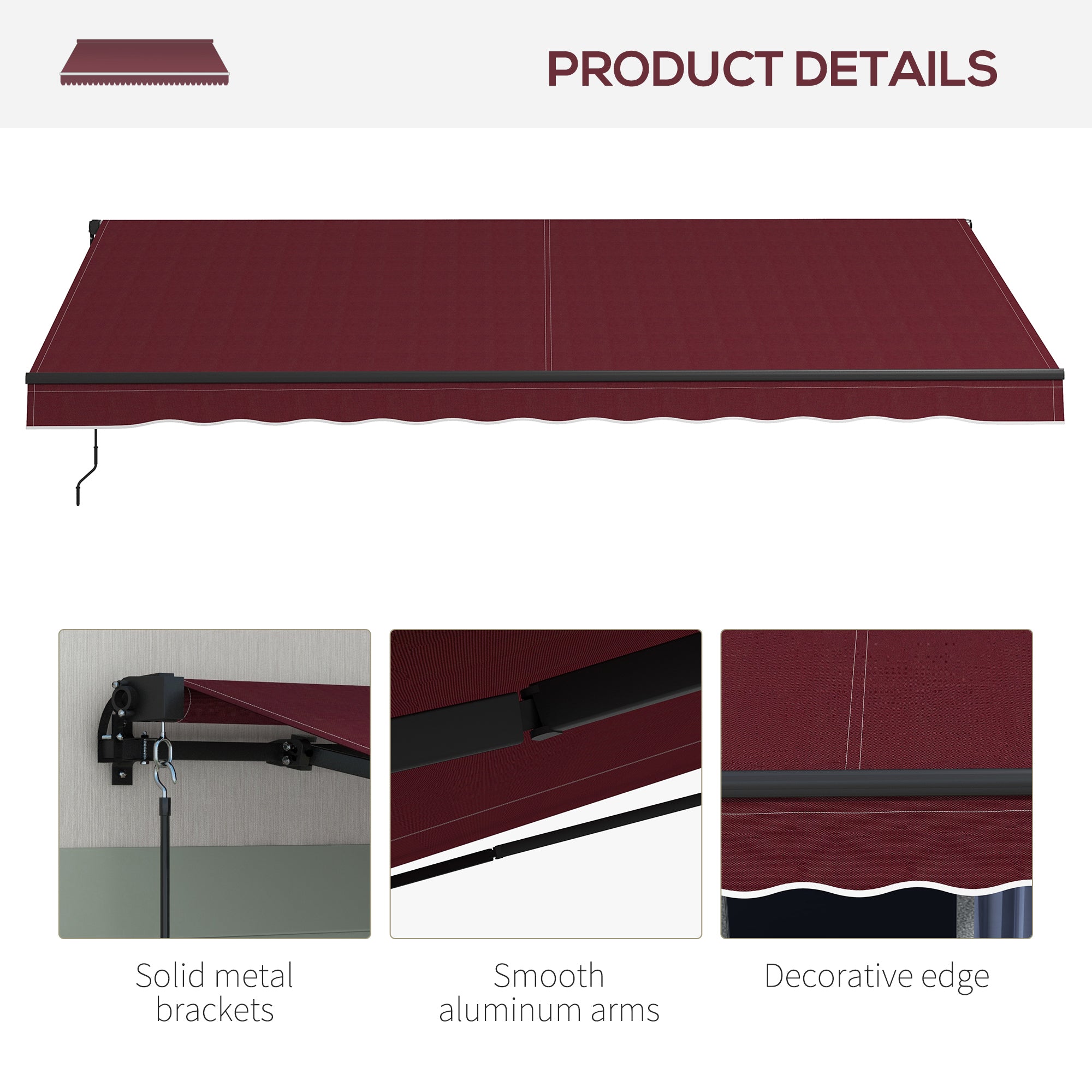 15' x 10' Retractable Awning, 280gsm UV Resistant Sunshade Shelter, for Deck, Balcony, Yard, Wine Red Window Awnings at Gallery Canada