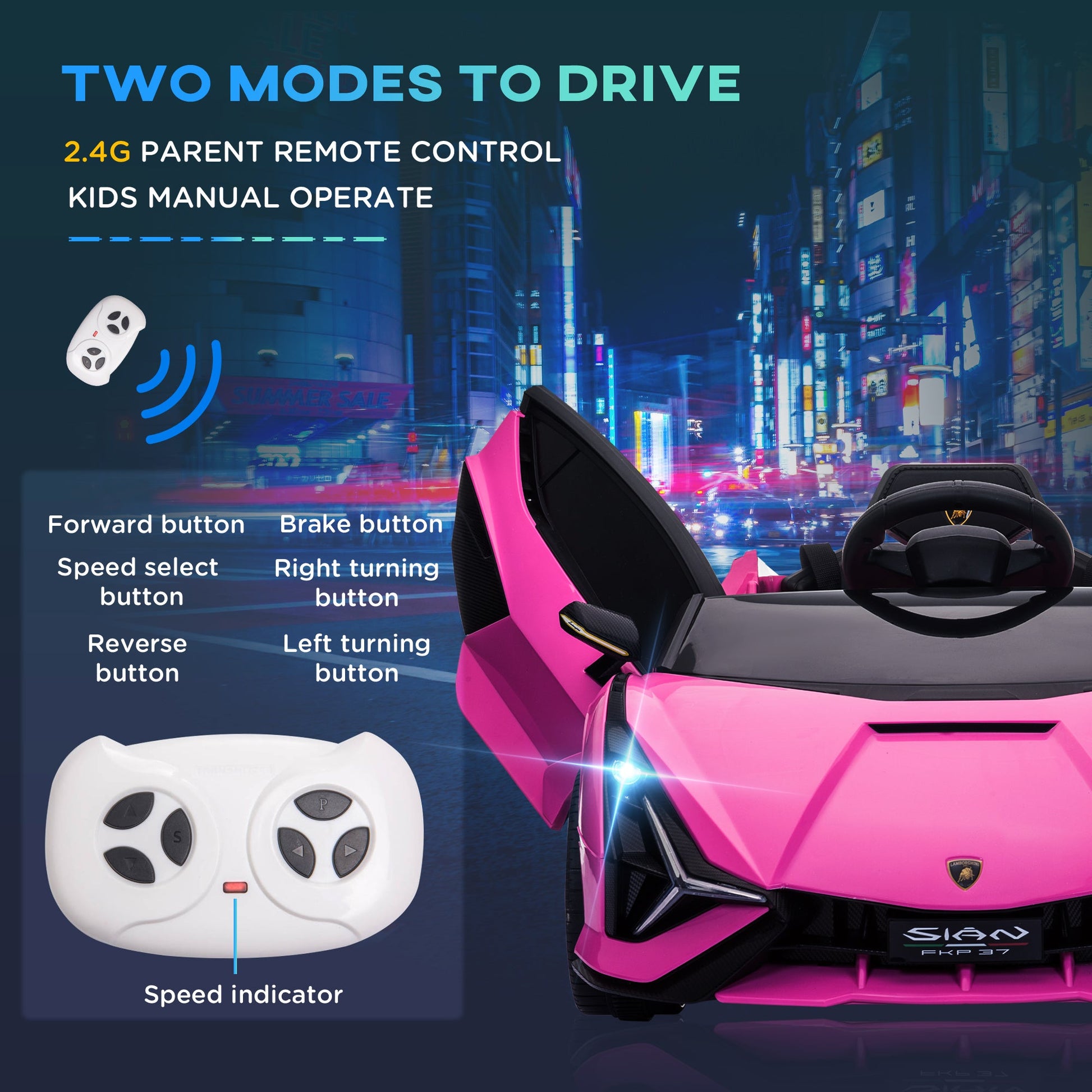 Compatible 12V Battery-powered Kids Electric Ride On Car Toy with Parental Remote Control Music Lights MP3 for 3-5 Years Old Pink Electric Toy Cars   at Gallery Canada