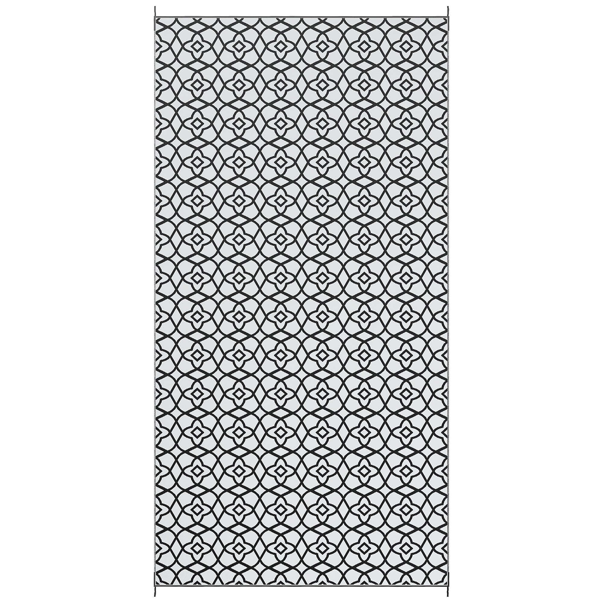 Reversible Outdoor Rug, Waterproof Plastic Straw RV Rug with Carry Bag, 9' x 18', Black and White Clover Outdoor Reversible Rugs Black and White Clover at Gallery Canada