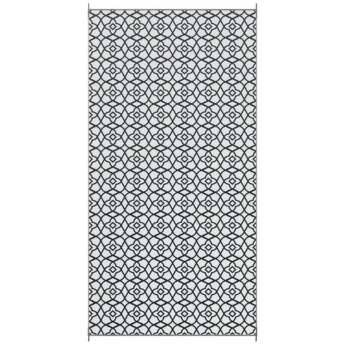 Reversible Outdoor Rug, Waterproof Plastic Straw RV Rug with Carry Bag, 9' x 18', Black and White Clover