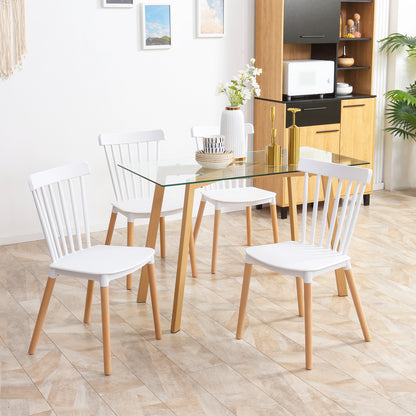 Dining Chairs Set of 4, Modern Kitchen Chair with Slatted Back, PP Seat, Beechwood Legs for Living Room, White Bar Stools Multi Colour  at Gallery Canada