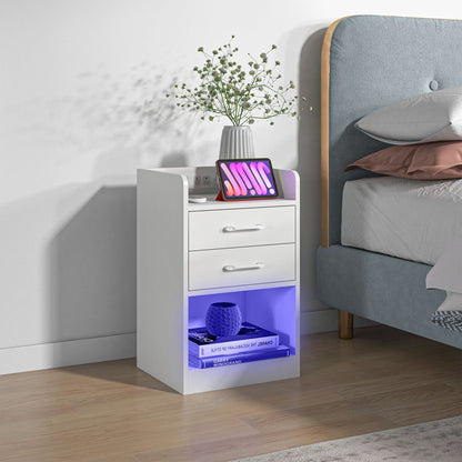 Tall Nightstand with Charging Station and LED Lights, Small Bedside Table with AC Outlets, USB Ports, 2 Drawers, Shelf Bedside Tables   at Gallery Canada